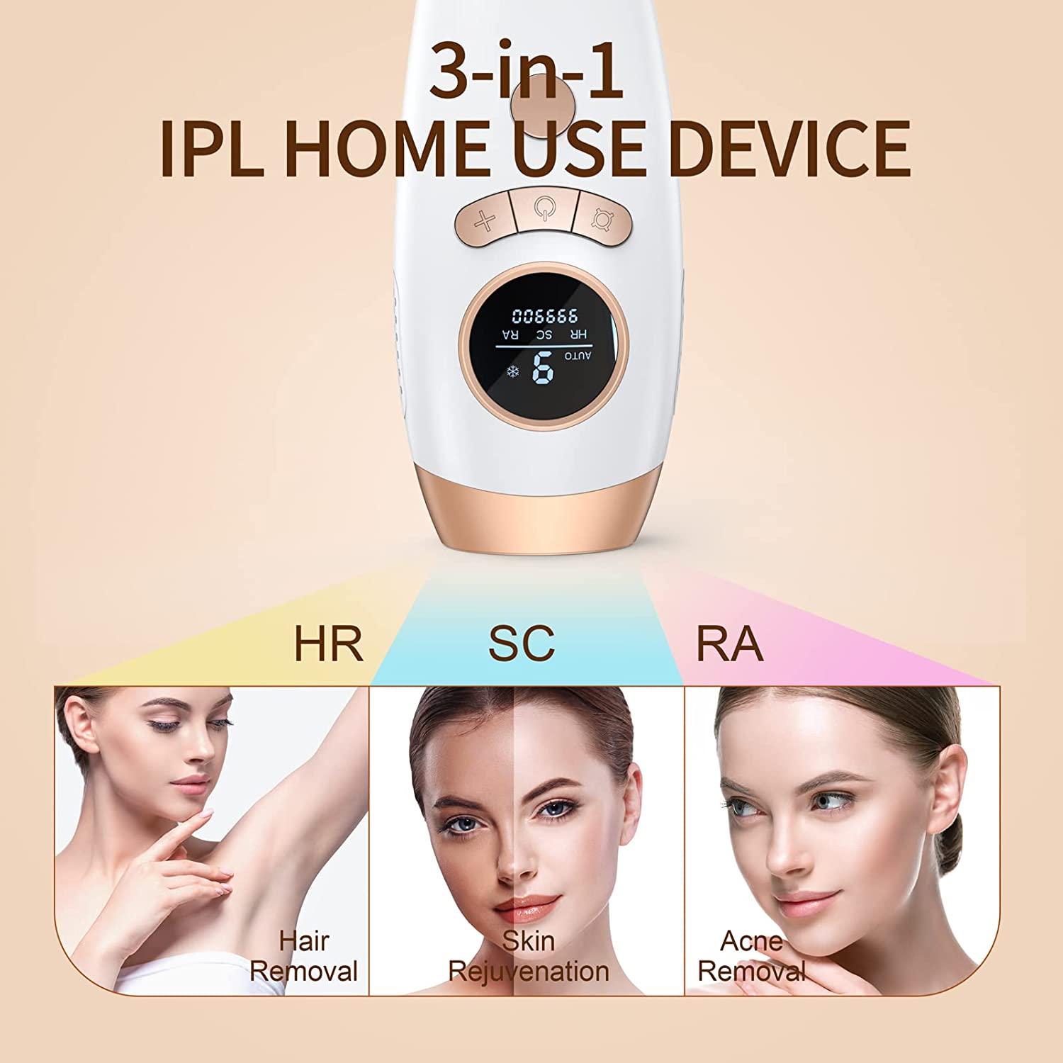 IPL Hair Removal for Women and Men, Laser Permanent 3-in-1 Face Leg Arm Back  Whole Body Hair Remover, 999,900 Flashes FDA Cleared Home Use Device Wky17