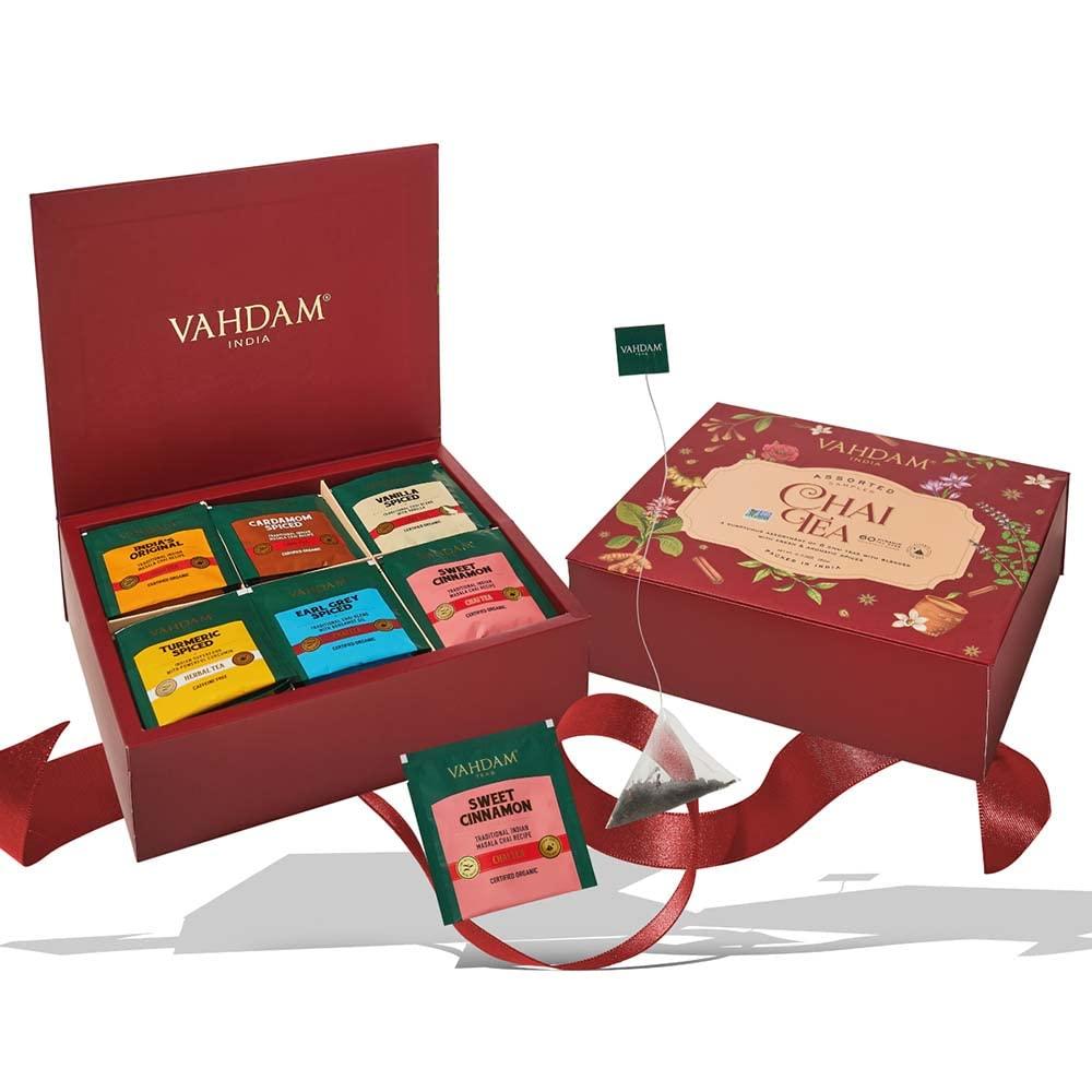 VAHDAM Chai Tea Variety Sampler Pack 60 Tea Bags 6 Flavors 10 Tea