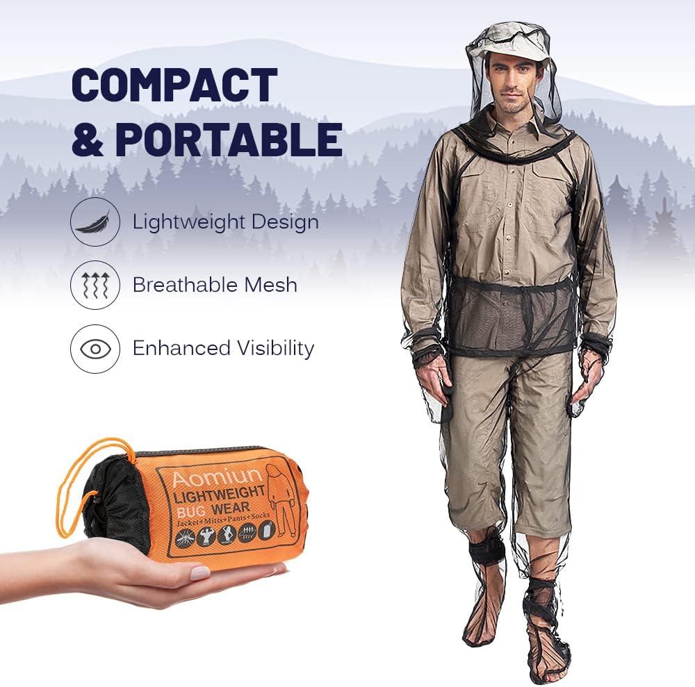 Lixada Mesh Suit with Jacket Hood,Mitts & Socks and Storage Sack for  Fishing, Hiking, Camping Large