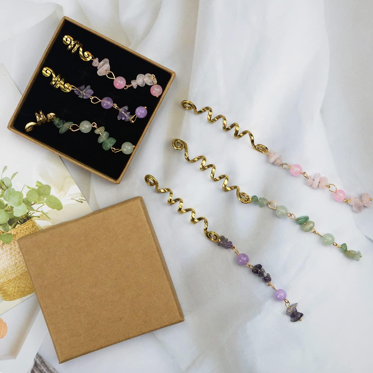 Handmade Hair Jewelry for Braids Colored Natural Stone crystal Locs