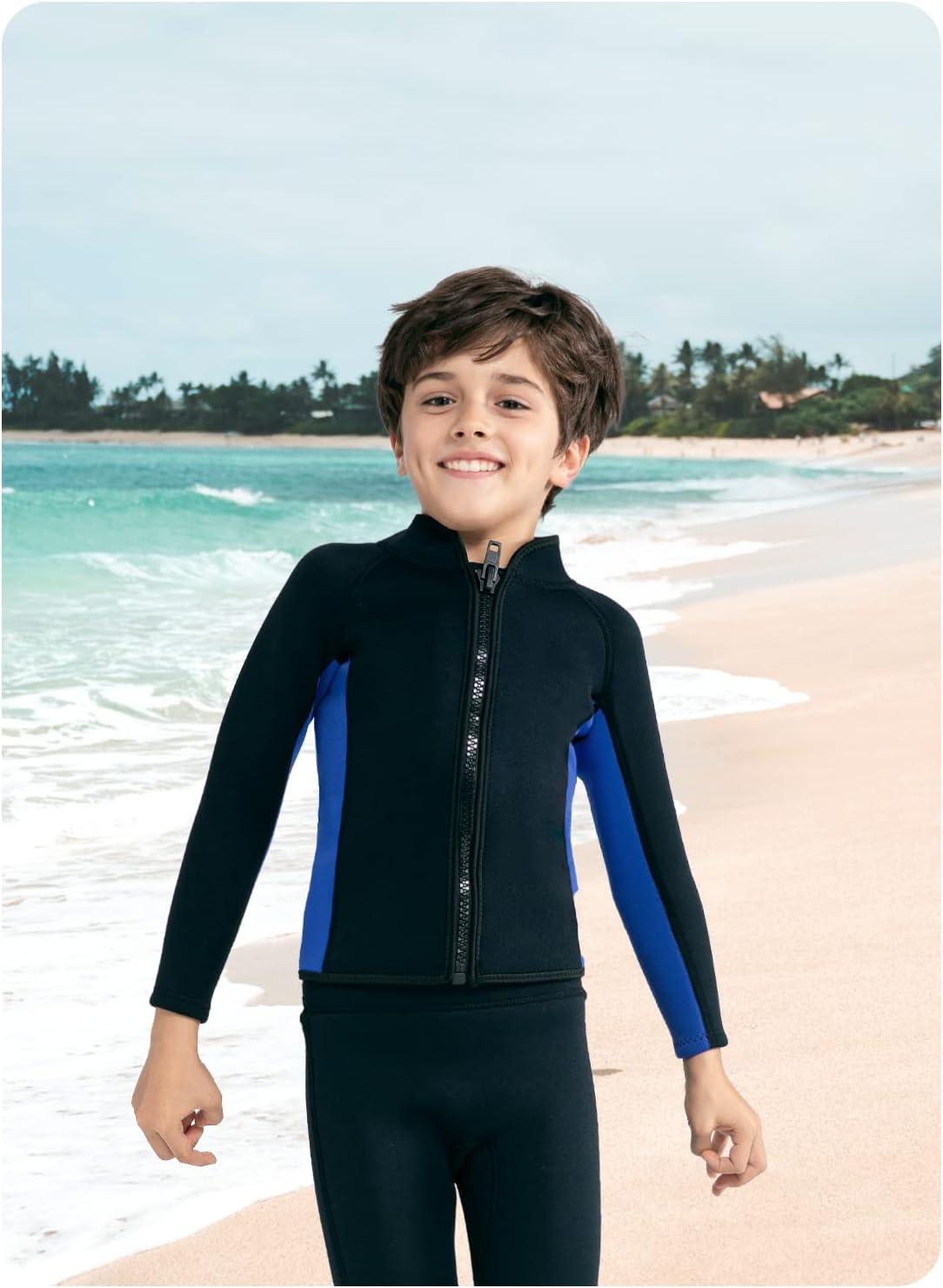 REALON Wetsuit Top Men 3mm Neoprene Womens Kids Jacket Long Sleeves Front  Zipper Wet Suit 2mm for Surfing Diving Swimming Snorkeling Kayaking black &  blue 8