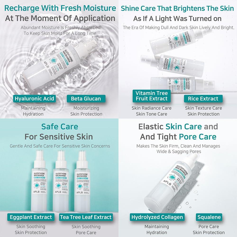 APLB Glutathione Niacinamide Mist Essence - 22.6% LIPO GLUTA NIAC CEN |  Korean Skincare for Moisture & Improved Skin Texture | Buy Now with Express  International Delivery | GoSupps.com