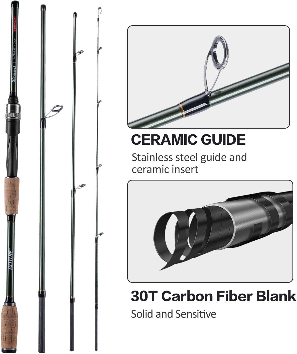 Goture Travel Fishing Rods 2 Piece/4 Piece Fishing Pole with Case/Bag Fly  Fishing Kit/Surf Casting/Spinning Rod Ultralight Fishing Baitcast Rod  6ft-12ft for Saltwater Trout Bass Walleye Pike 4 Piece Fishing Rod Dark