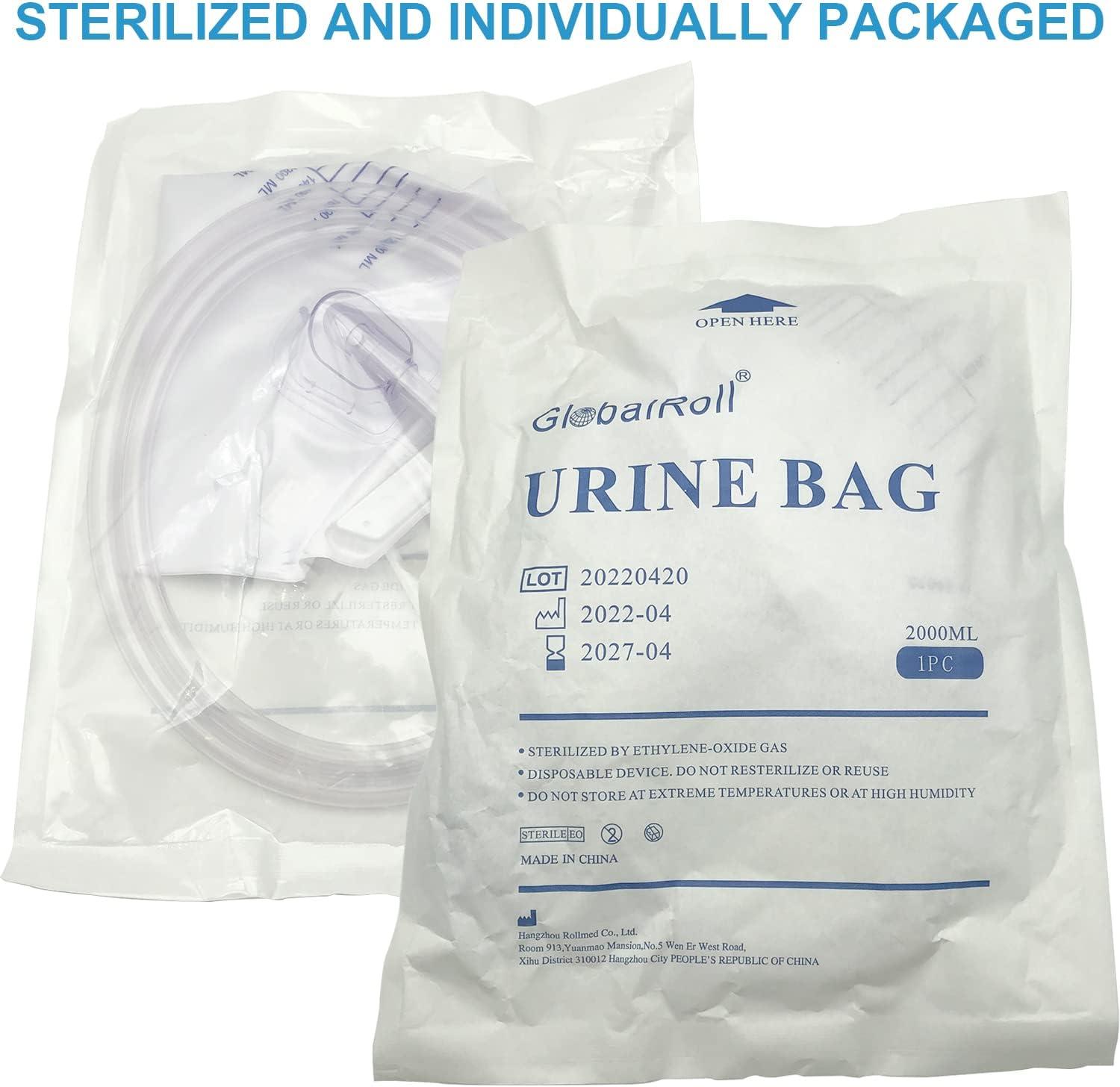 GlobalRoll Urinary Drainage Bag with Anti-Reflux Chamber Urine Bag with  2000 mL Volume 48 Drainage Tube Clips and Hanging Hook Professional Urinary  Bag for Home and Hospitals Health Aids 5 Pack