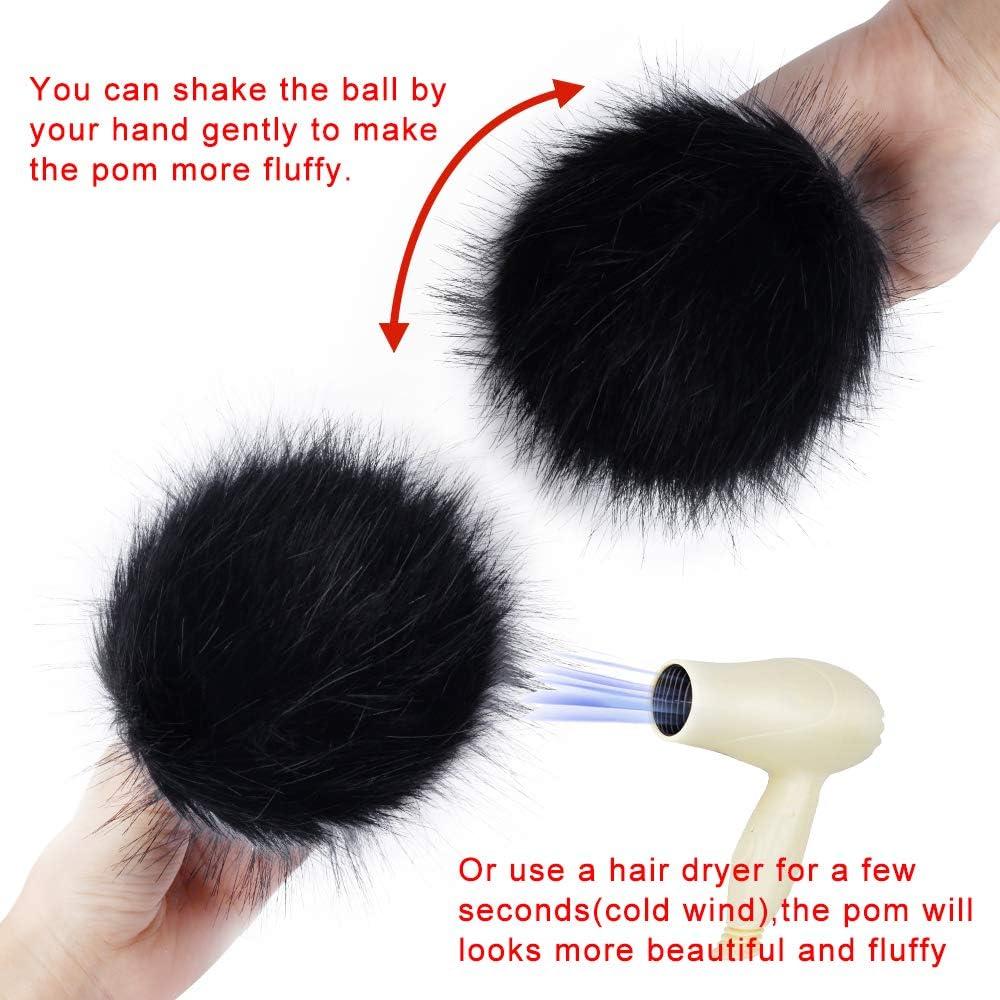 Fur Pom Poms for Hats, Hicdaw 30PcS 4Inch Faux Fur Pom Pom Balls Fluffy  Pompom Balls with Elastic Loop 15 colors for Key