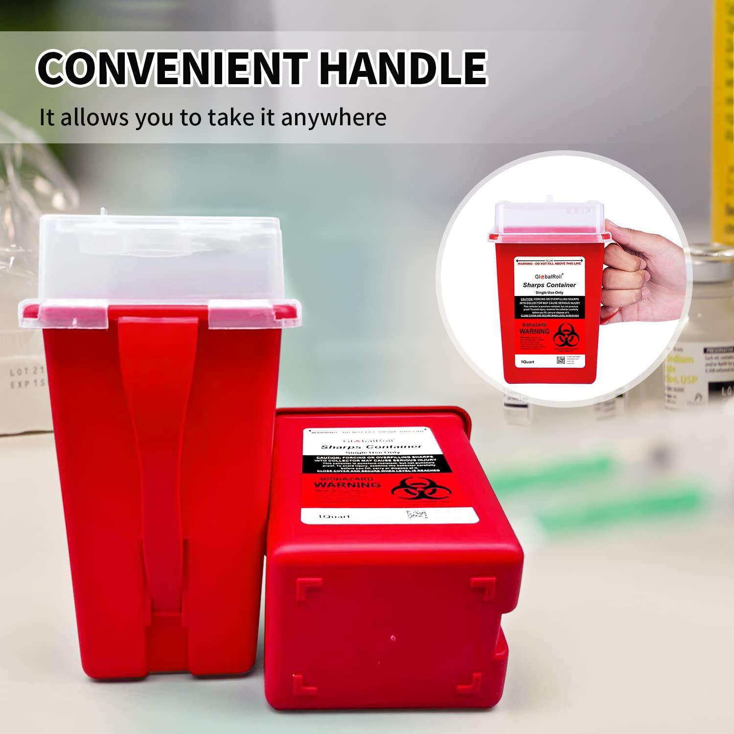 GlobalRoll 1 Quart Sharps Container 6 Pack Biohazard Needle & Syringe