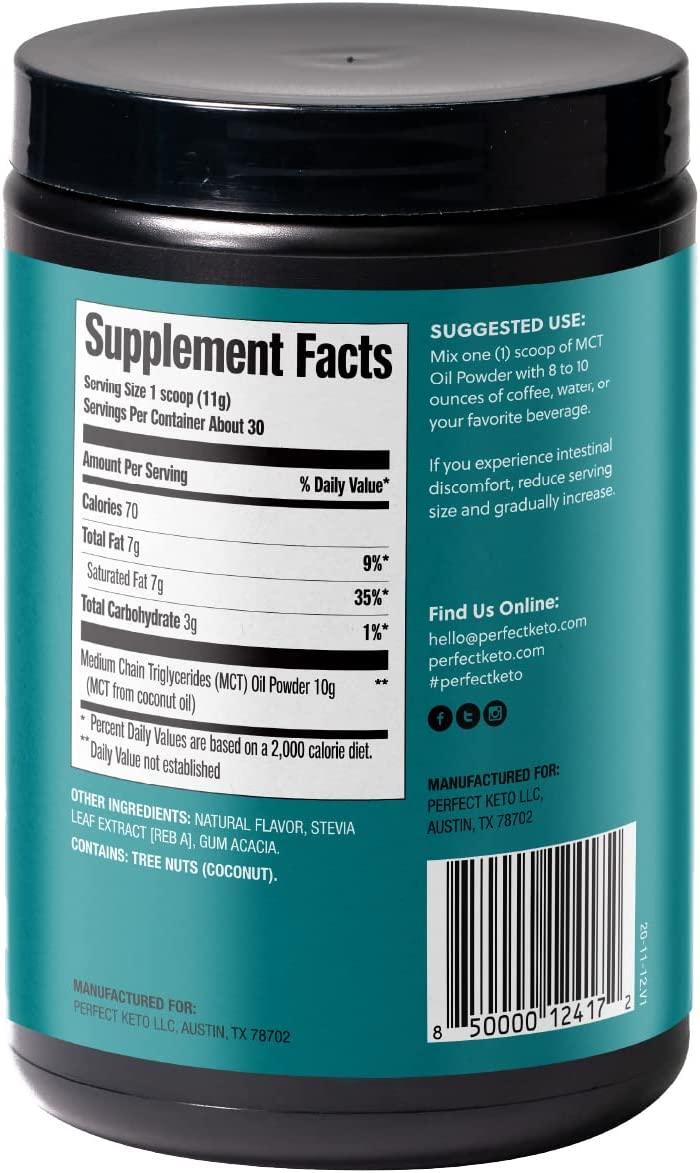 Perfect Keto MCT Oil C8 Powder Coconut Medium Chain Triglycerides for Clean Energy NonDairy