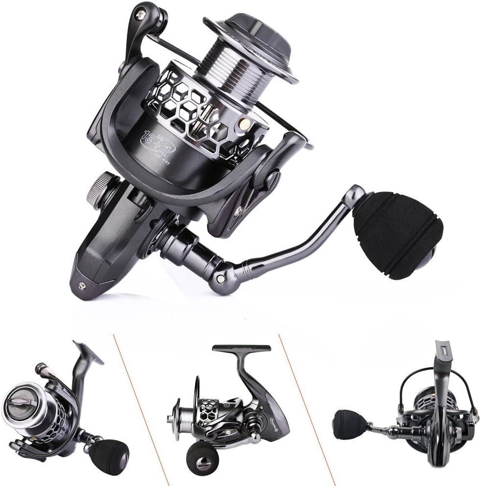 Sougayilang Fishing Reel 13+1BB Light Weight Ultra Smooth Aluminum Spinning  Fishing Reel with Free Spare Graphite Spool XY1000