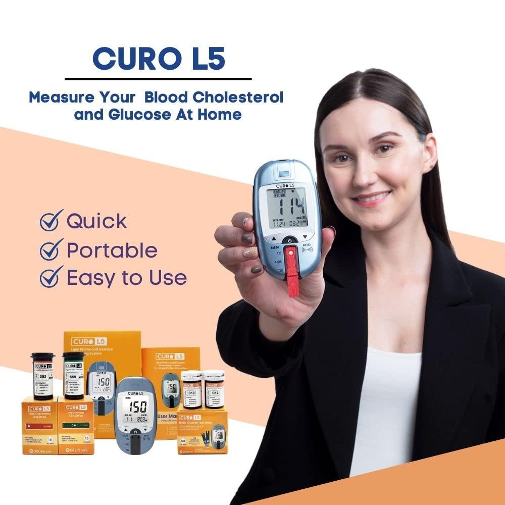 Home Blood Cholesterol Test Kit CURO L5 Digital Meter (10 Total