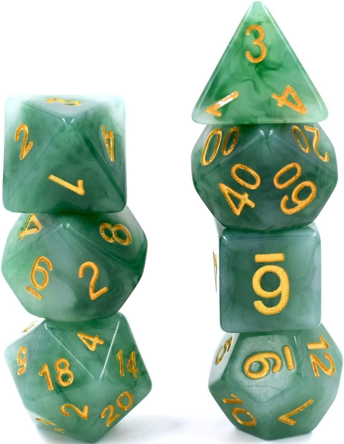 Set Di Dadi Poliedrici In Resina Verde Per D&D - 7 Pezzi, Con D4, D6, D8, D10, D12, D20 E Dado Percentuale - 3