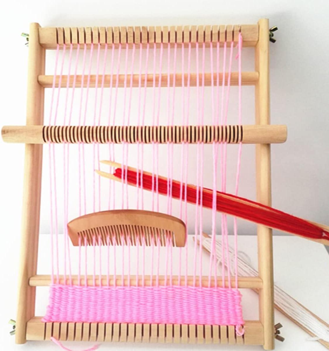 Weaving Loom Kit,Wooden Multi-Craft Weaving Loom Tapestry Loom Large Frame  9.85x 15.75x 1.3inch,DIY Hand-Knitting Weaving Machinewith Loom Stick Bar  for Kids, Adult and Beginners Handcraft Loom White