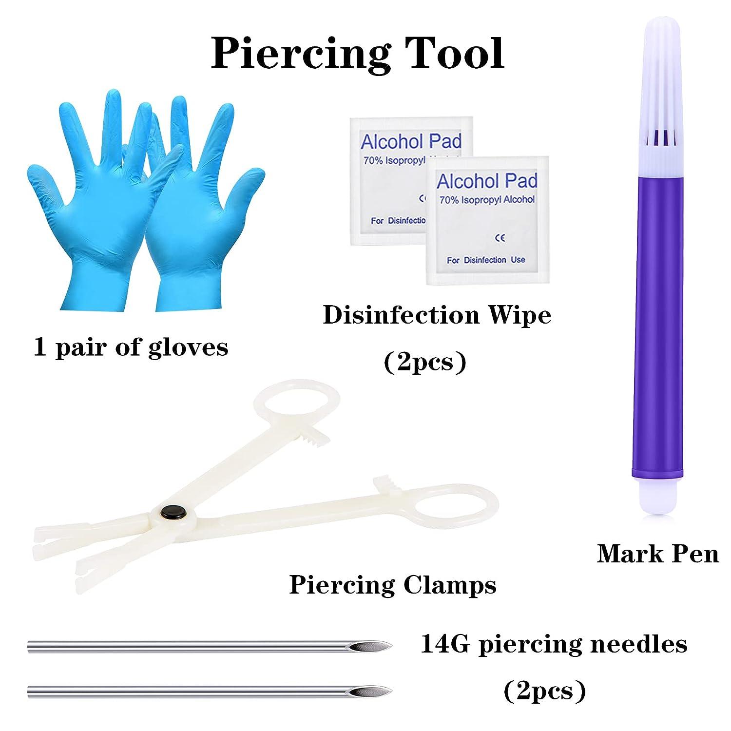 JIESIBAO 16G Cartilage & Septum Piercing Kit 14G Needles, Disposable