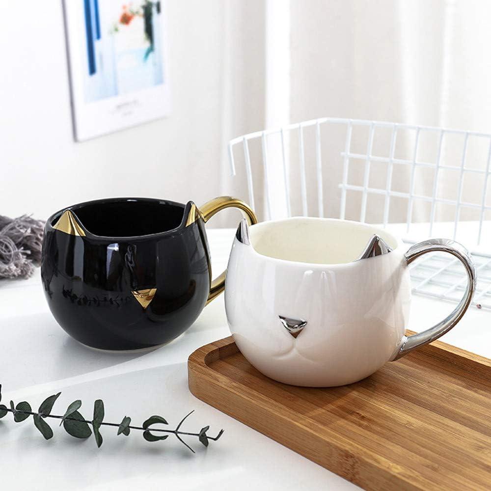 YJ 3D Cat Ear Ceramic Mug - Cute Cat Coffee Cup with Gold & Silver Handles  | Perfect Gift for Cat Lovers | 2-Piece Set | Buy Now with Express  International Delivery | GoSupps.com