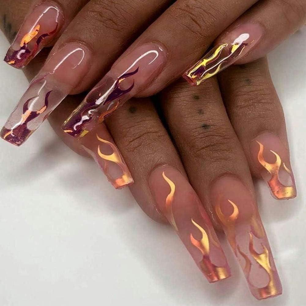 3D Holographic Fire Flame Nail Vinyls Stickers Glitter Laser Flames Nail Art  | eBay