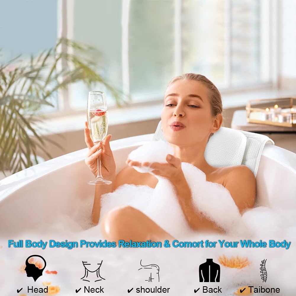 Luxury Non-Slip Spa Bathtub Pillow with 6 Suction Cups, 3D Mesh Spa Bath  Pillow Home Spa Tub Pillow Bath Cushion for Head, Neck, Back and Shoulders