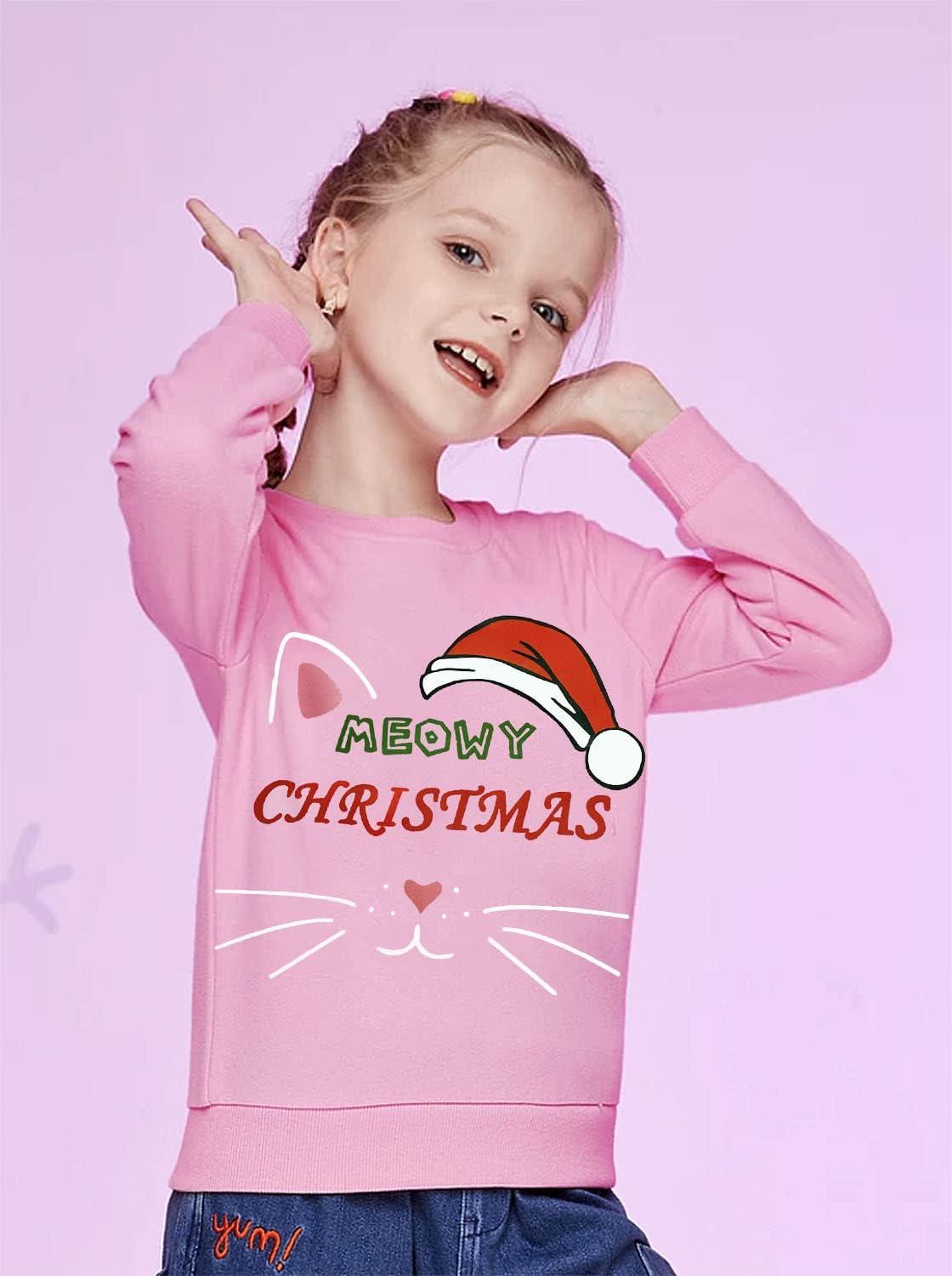 Kids Girls Xmas Jumper Sweatshirt Santa Claus Reindeer Tops
