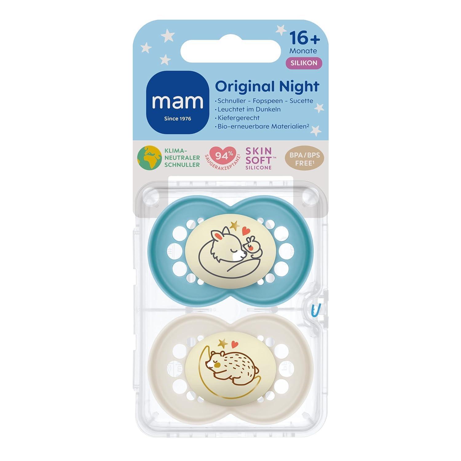 MAM Original Night Pacifiers Set - Tooth-Friendly Silicone Baby ...