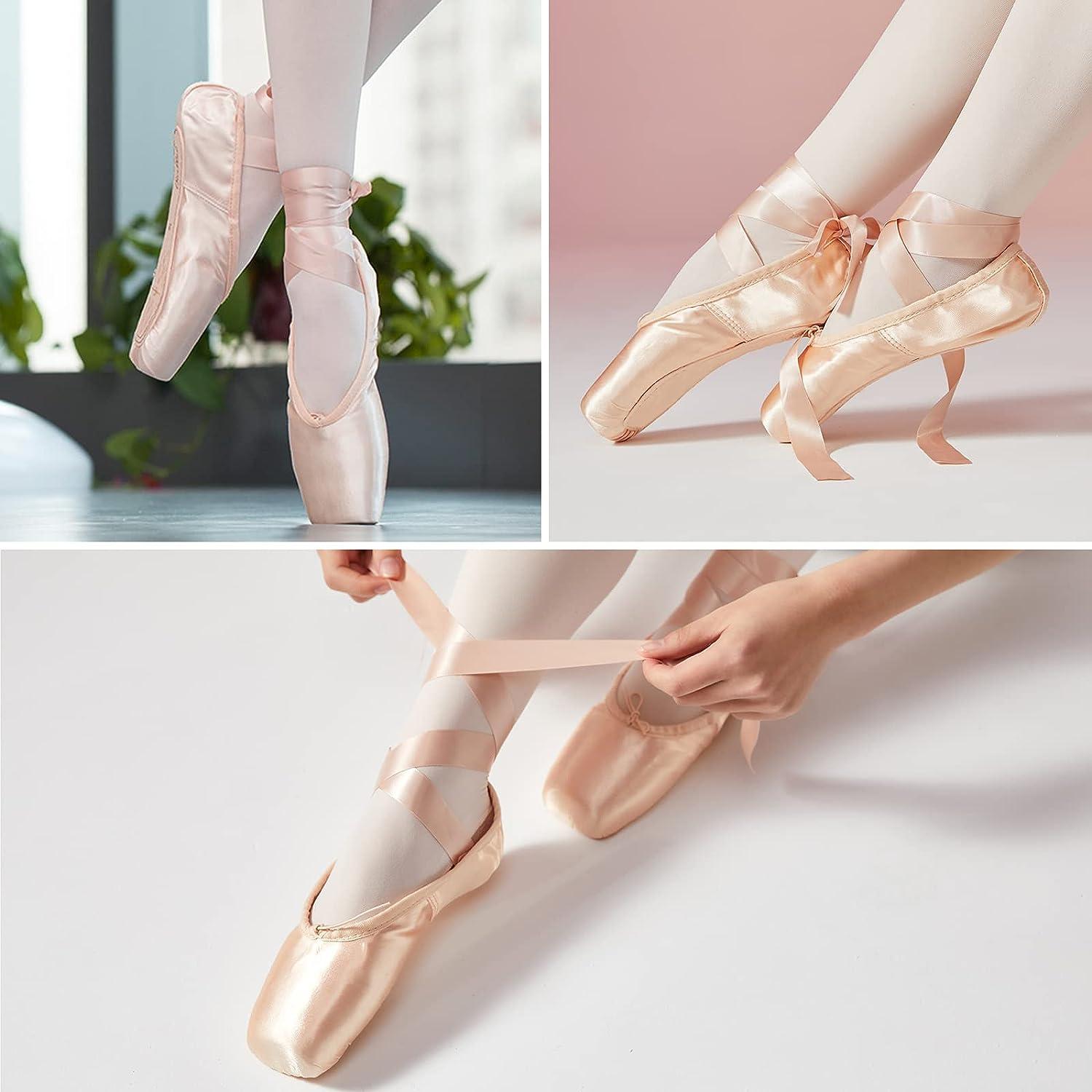 DoGeek Satin Pointe Shoes for Girls and Ladies Professional Ballet Dance  Shoes with Ribbon for School or Home (Choose One Size Larger) 6 Pink
