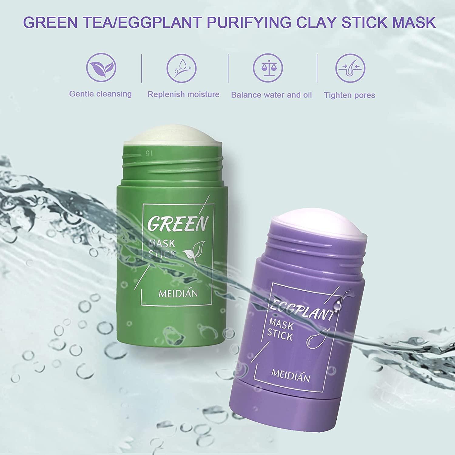 Green Tea & Eggplant Clay Face Mask Stick for Facial Oil Acne Blackhead  Control