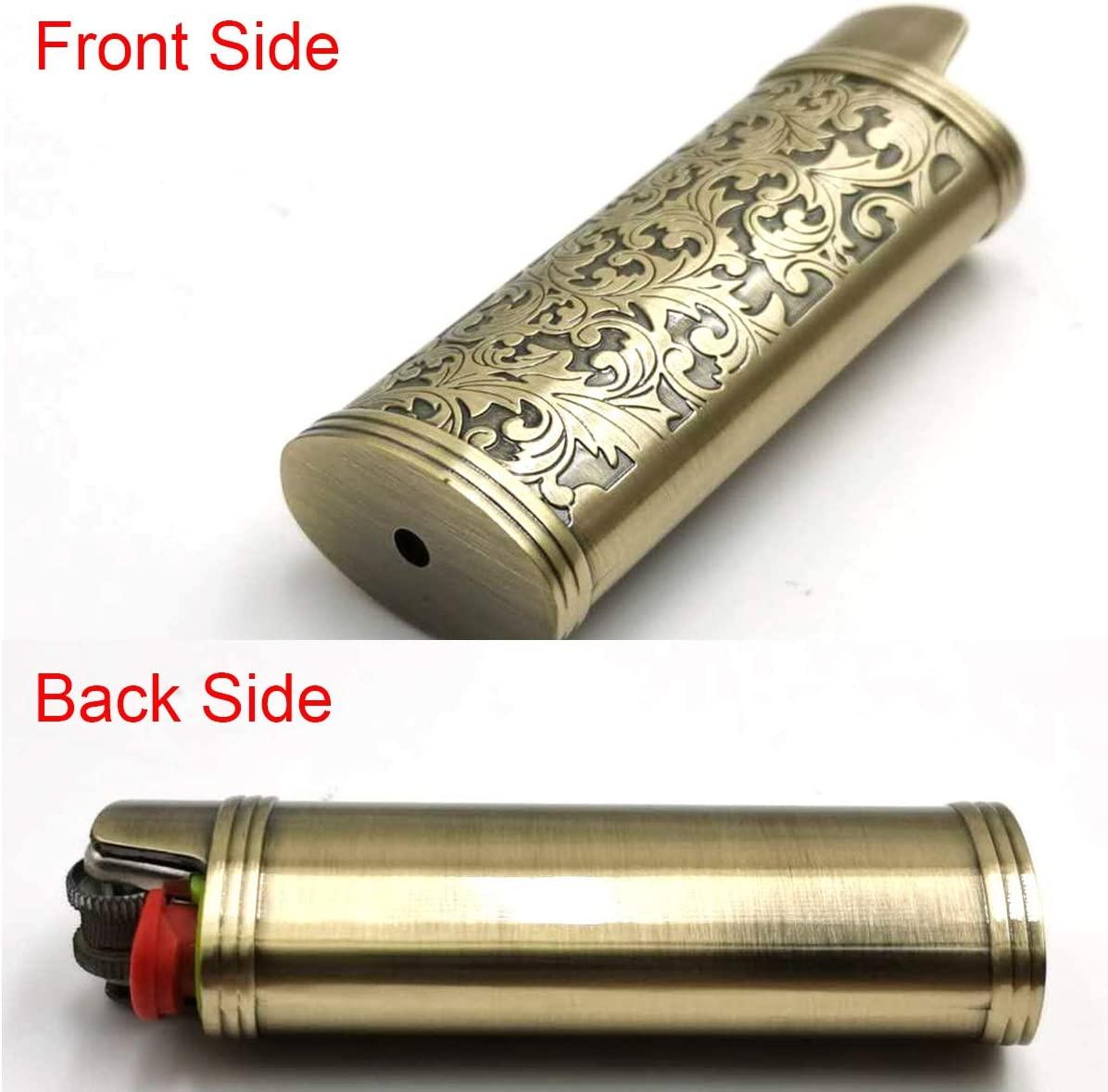 Lucklybestseller Metal Lighter Case Cover Holder Vintage Floral Stamped for  BIC Full Size Lighter J6 Brozne