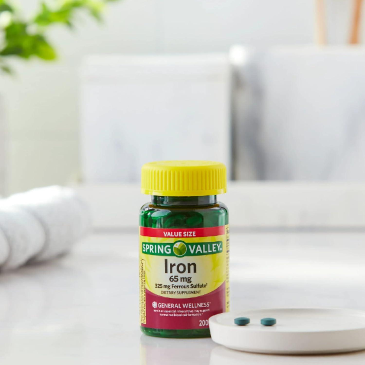 Spring Valley Iron Tablets Dietary Supplement Value Size 65 mg 200