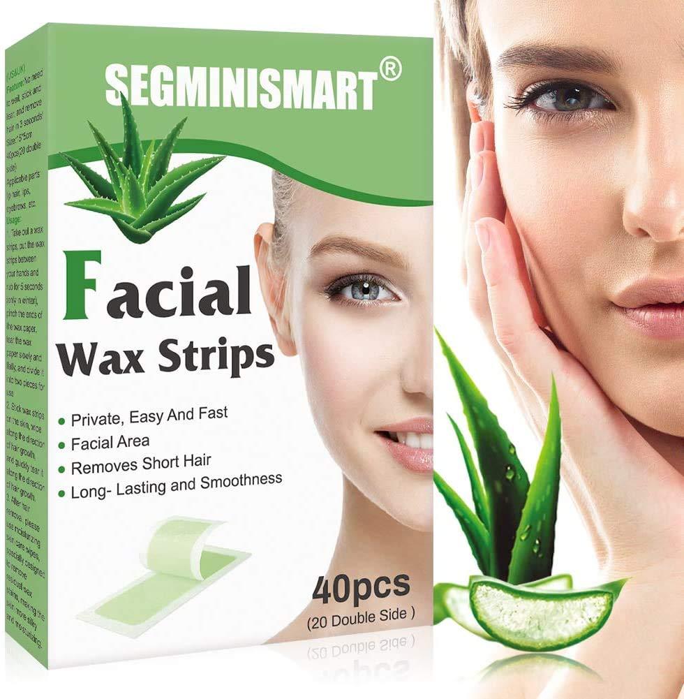 Facial Wax Strips,Facial Body Wax Strips,Hair Removal Wax Strip,At Home  Waxing Kit with 40 Face Wax Strips for Eyebrows,Lips,Sensitive Face 40  Count (Pack of 1) Green