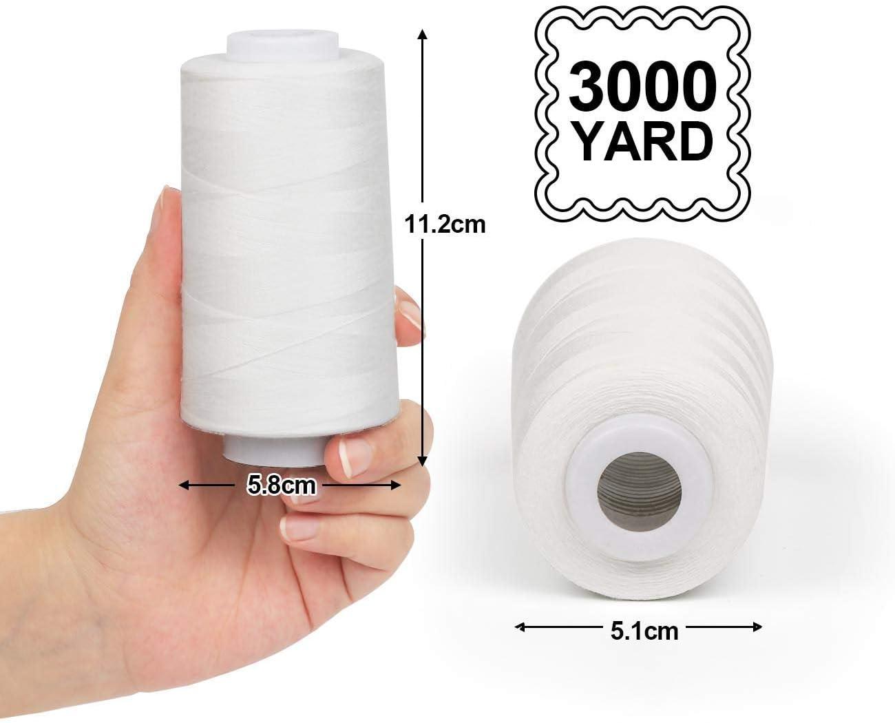 ilauke 4 x 3000 Yards Serger Thread Spools White Polyester Sewing Thread  Overlock Cone