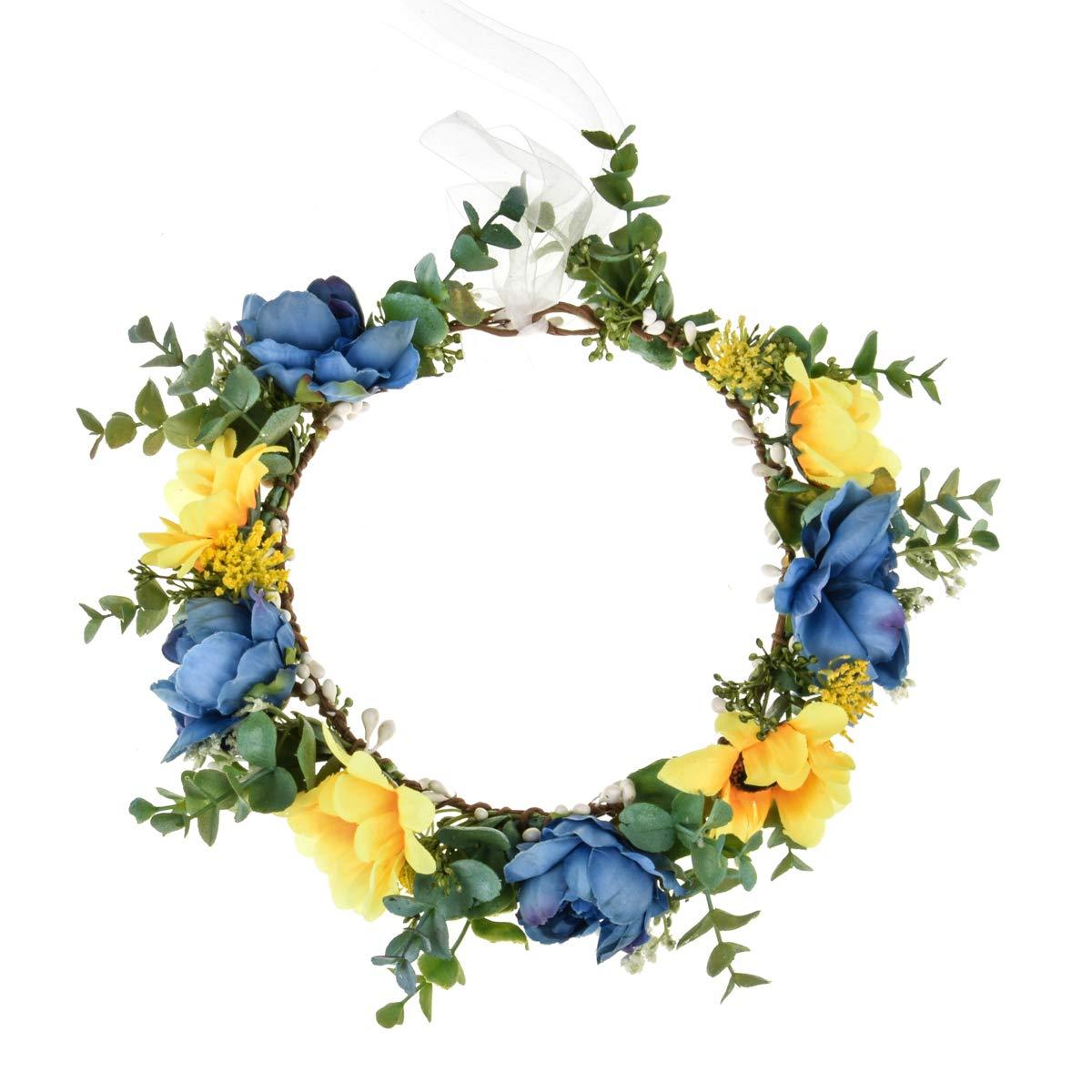 Merroyal Sunflower Flower Headband Hair Wreath Floral Garland Crown