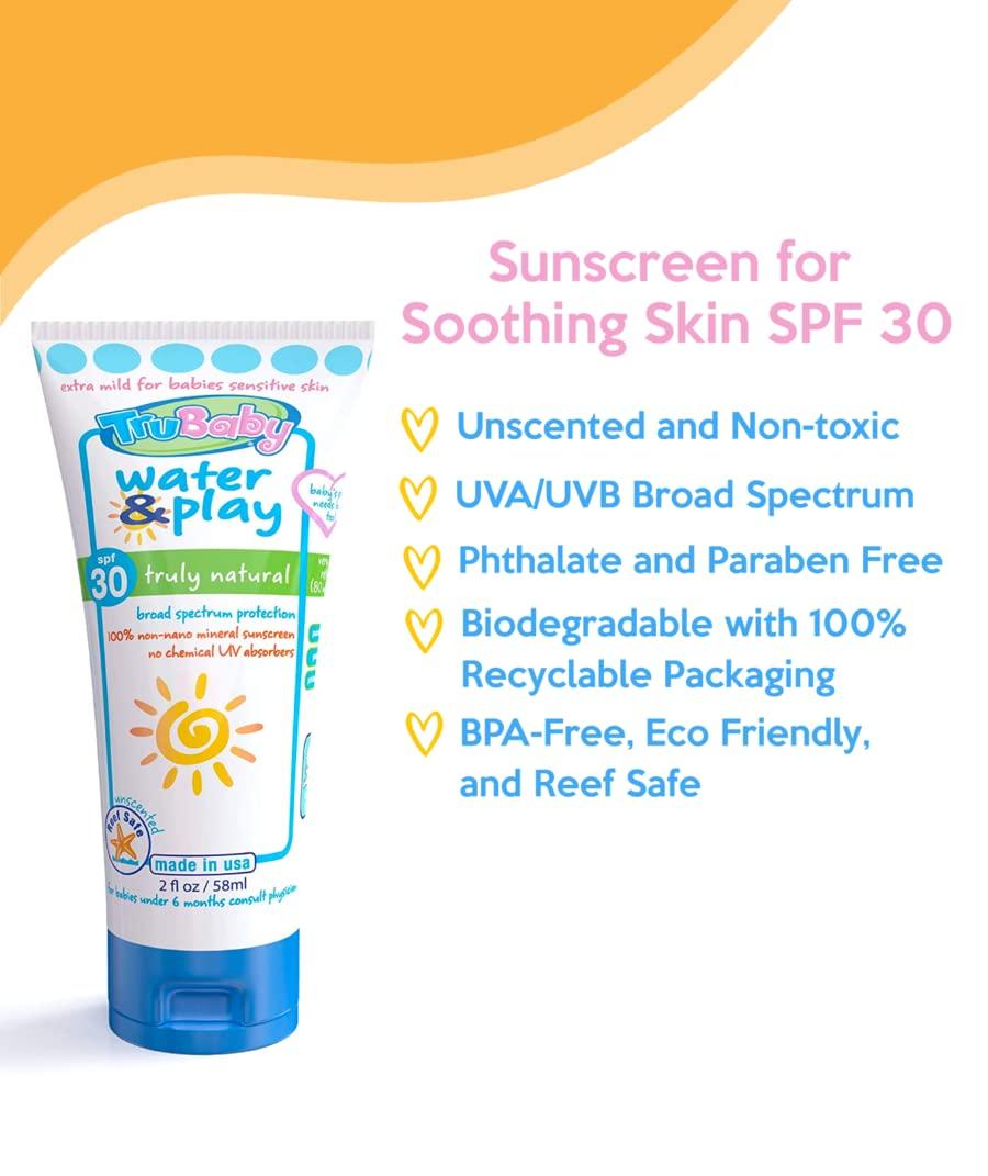 Trubaby Water & Play SPF 30+ Protezione Solare Minerale 70 Ml – Senza Vitamina A, Aloe E Jojoba, Sicura Per Bambini