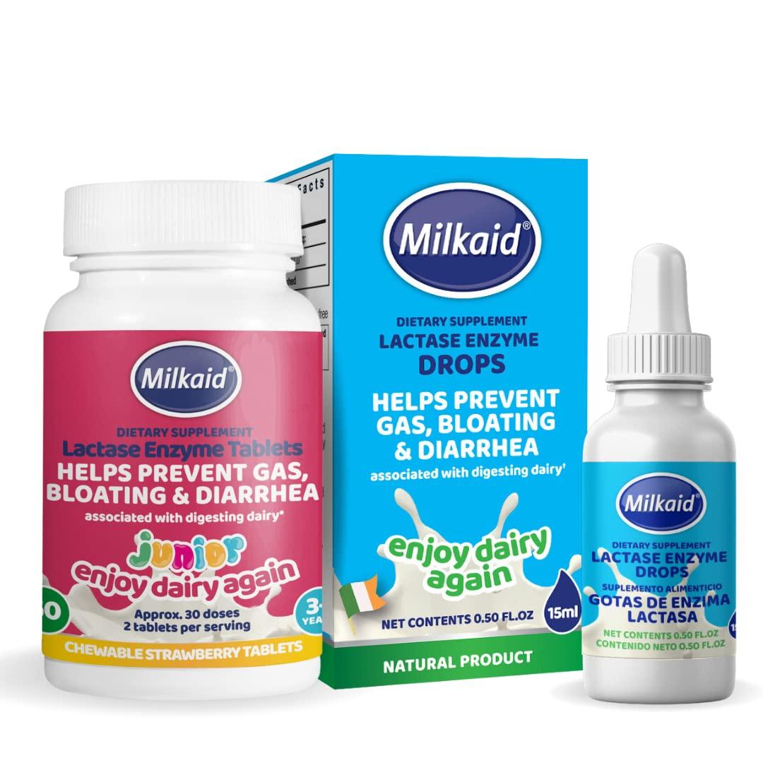 Milkaid Junior Lactase Enzyme Chewable Tablets & Milkaid Lactase Drops
