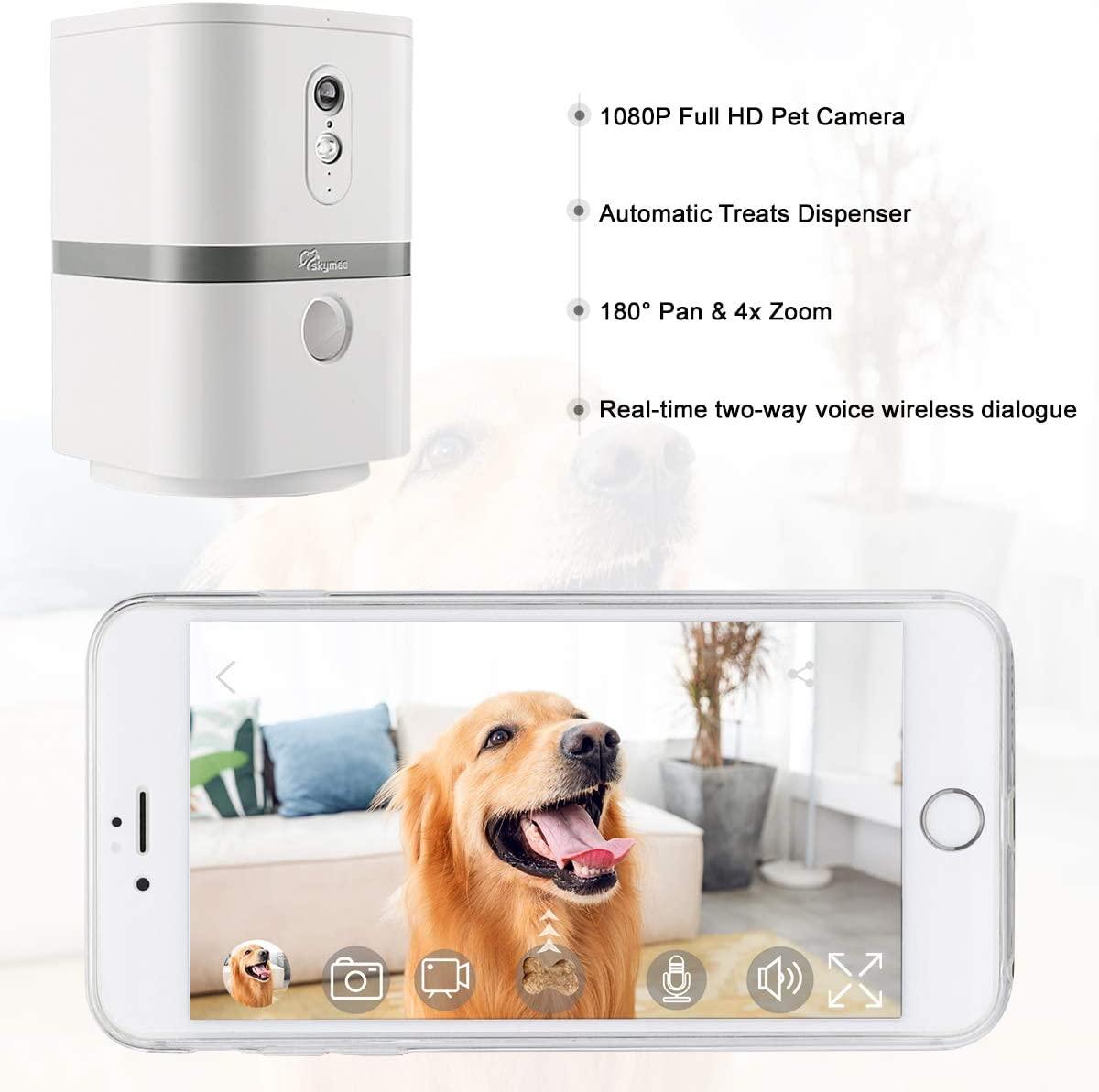 SKYMEE Petalk AI II Dog Camera Automatic Treat Dispenser, WiFi Full HD Pet  Camera with 180 Pan Full-Room View,Night Vision,Two Way Audio for Dogs and  Cats,Compatible with Alexa (2.4G WiFi Only)