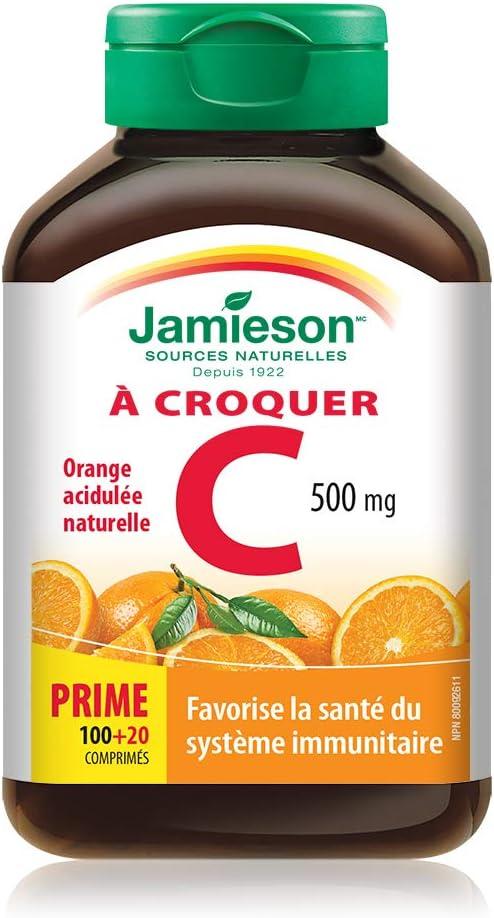 Jamieson Chewable Vitamin C 500 mg Tangy Orange White Juicy