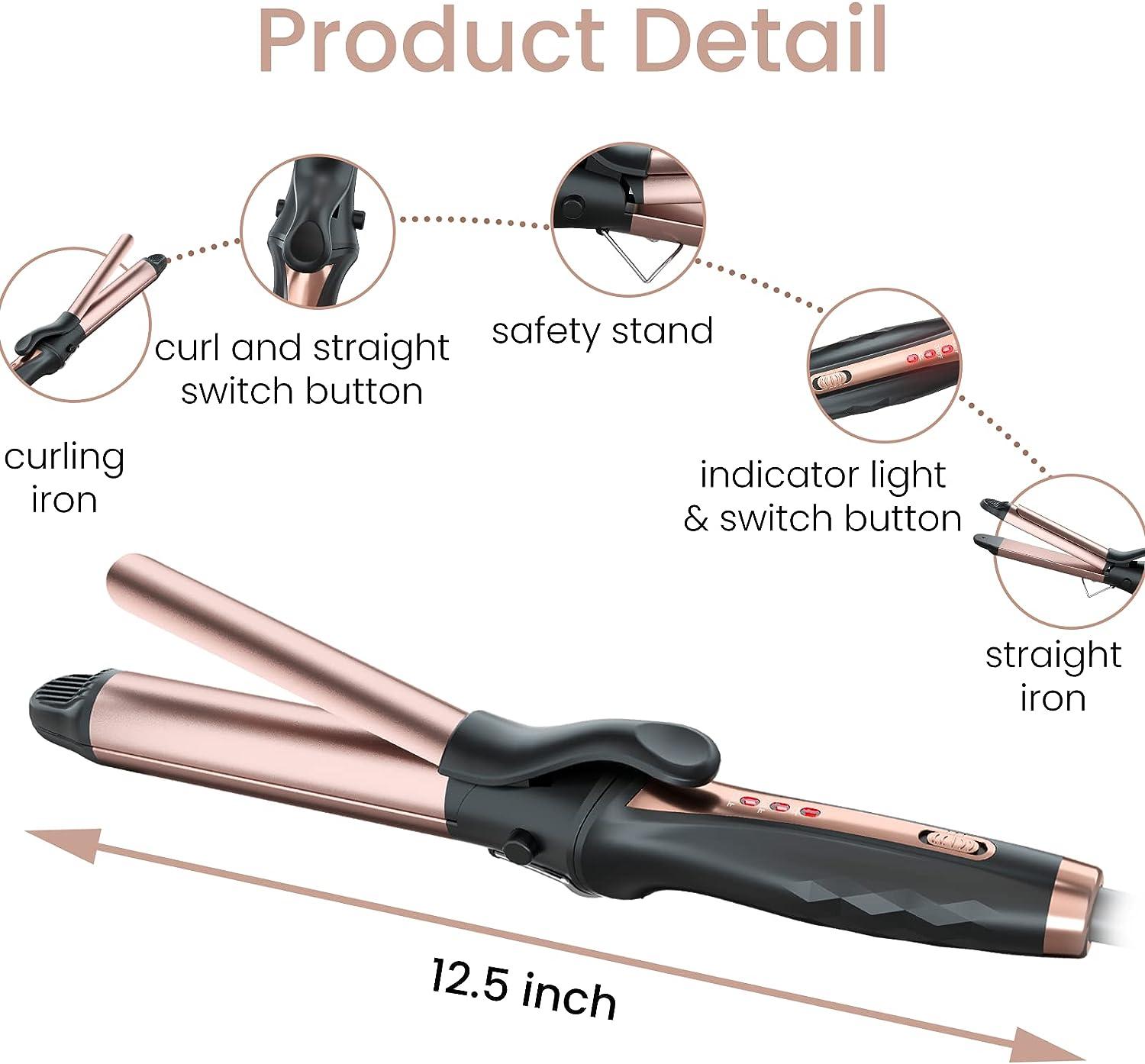Travel Curling Flat Iron 2 in 1 1 1/4 Inch Hair Curler Iron Ceramic Barrel  Professional Straightener Curling Wand with Adjustable Temperature