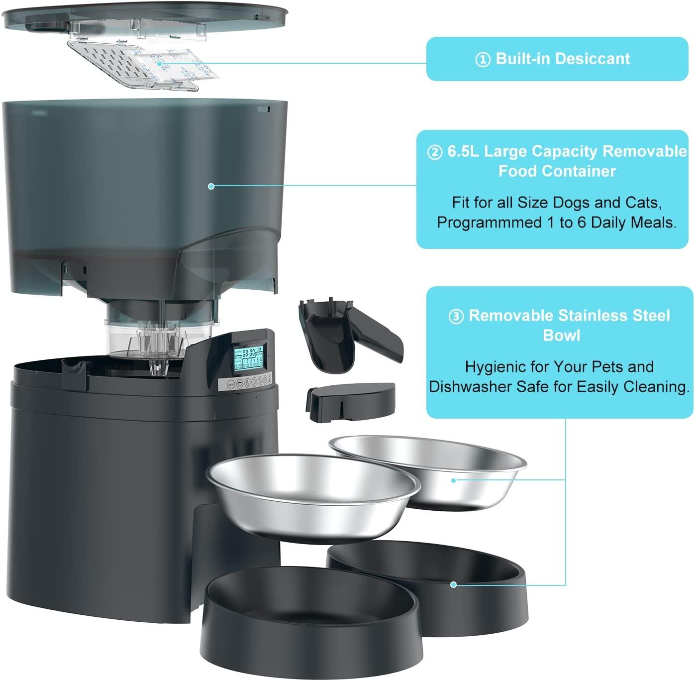 Automatic Cat Feeder for 2 Cats, HoneyGuaridan 6.5L/4.5L Pet Feeder for
