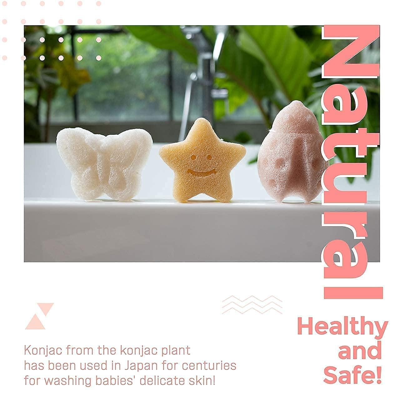 myHomeBody Konjac Baby Sponge for Bathing, Cute Shapes Natural Kids