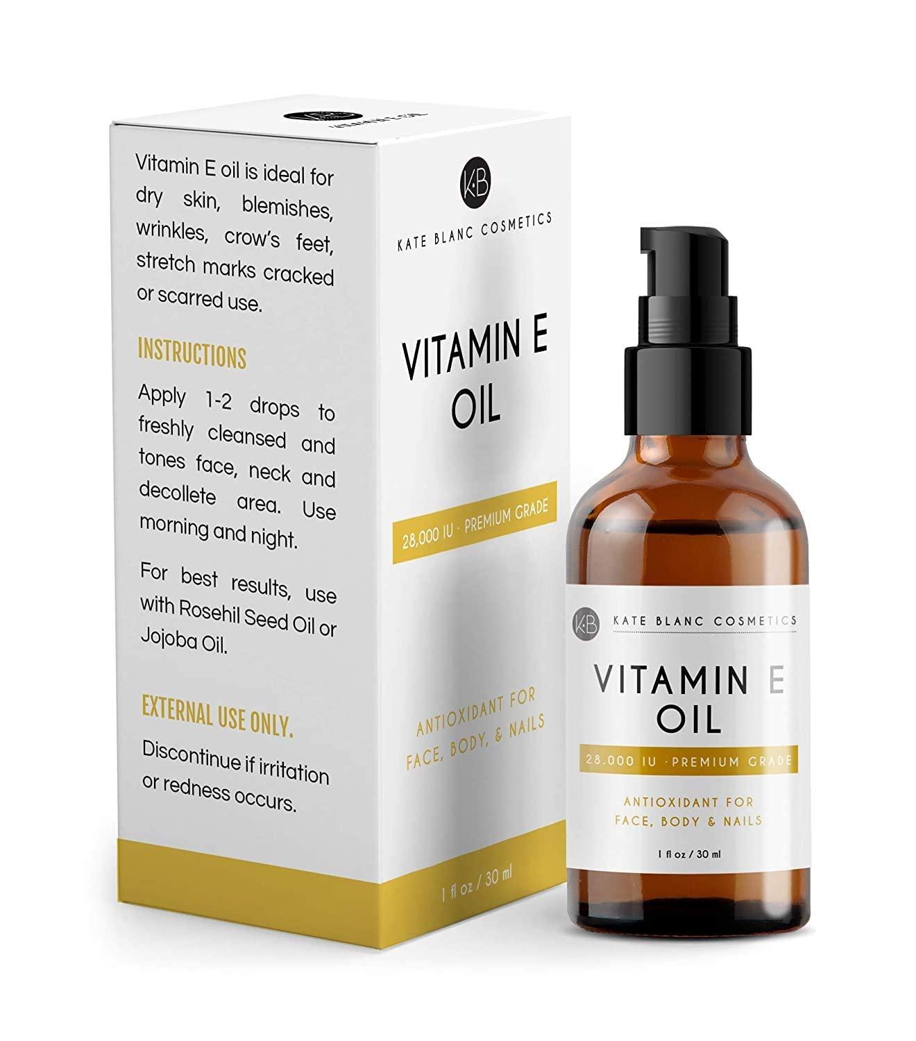 Vitamin E Oil for Skin Scars Face by Kate Blanc Cosmetics. 28000 IU. Vitamin  E Skin Oil Reduce Appearance of Scars After Surgery Wrinkles Dark Spots  Acne. DIY Lip Gloss Nail Hair
