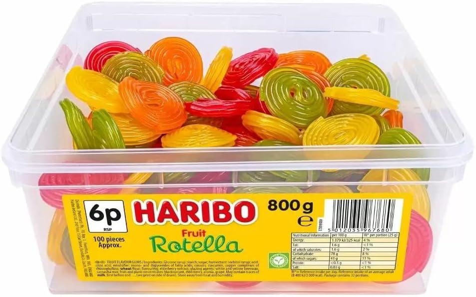 Haribo Vegetarian Rotella Sweets Tub 800g Fruit Flavoured Gummy Candy