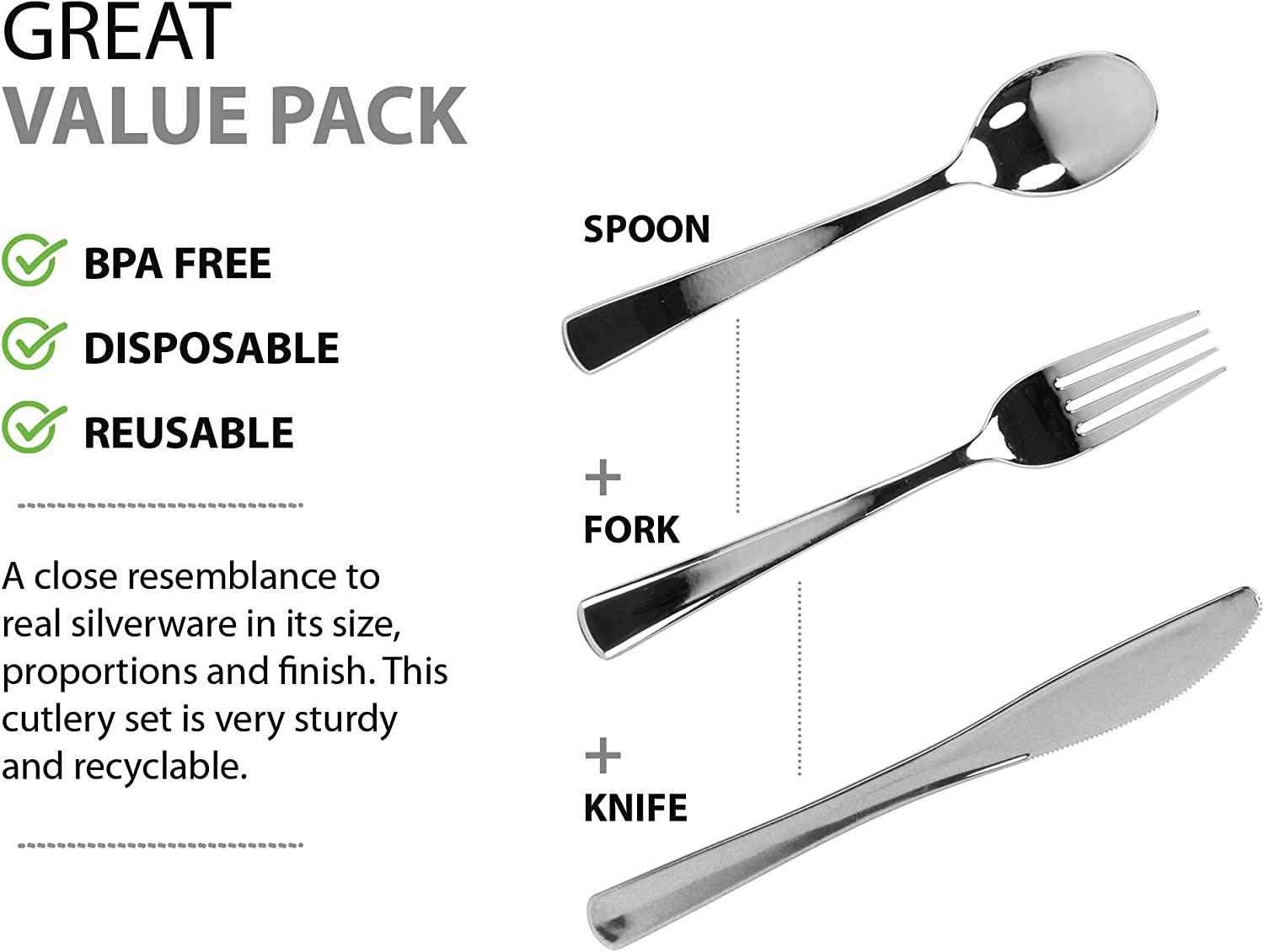 Plastic Cutlery Silverware Extra Heavyweight Disposable Flatware, Full