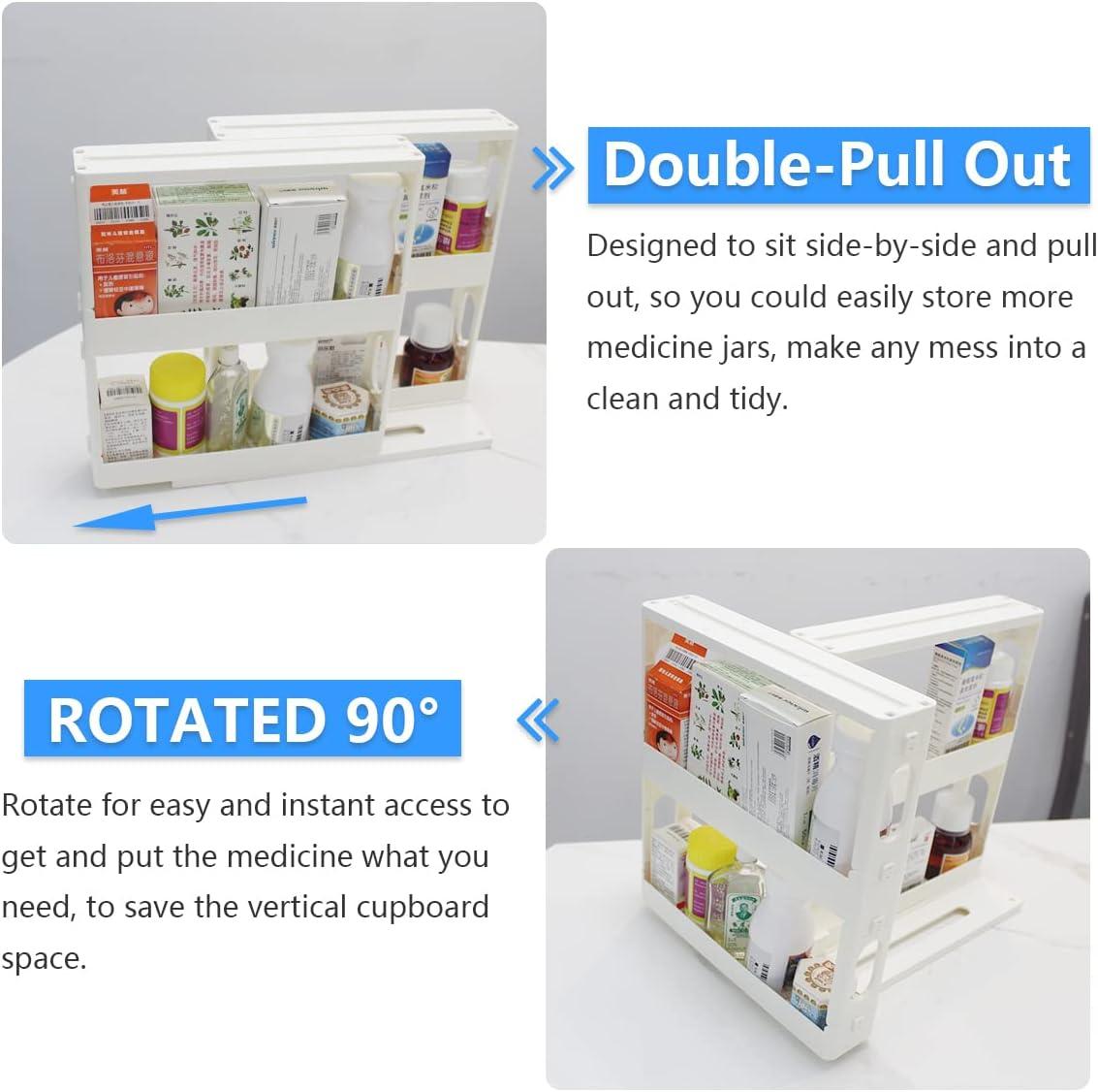 Dutiplus Medicine Cabinet Organizer 2-Tier Pull-and-Rotate Shelf