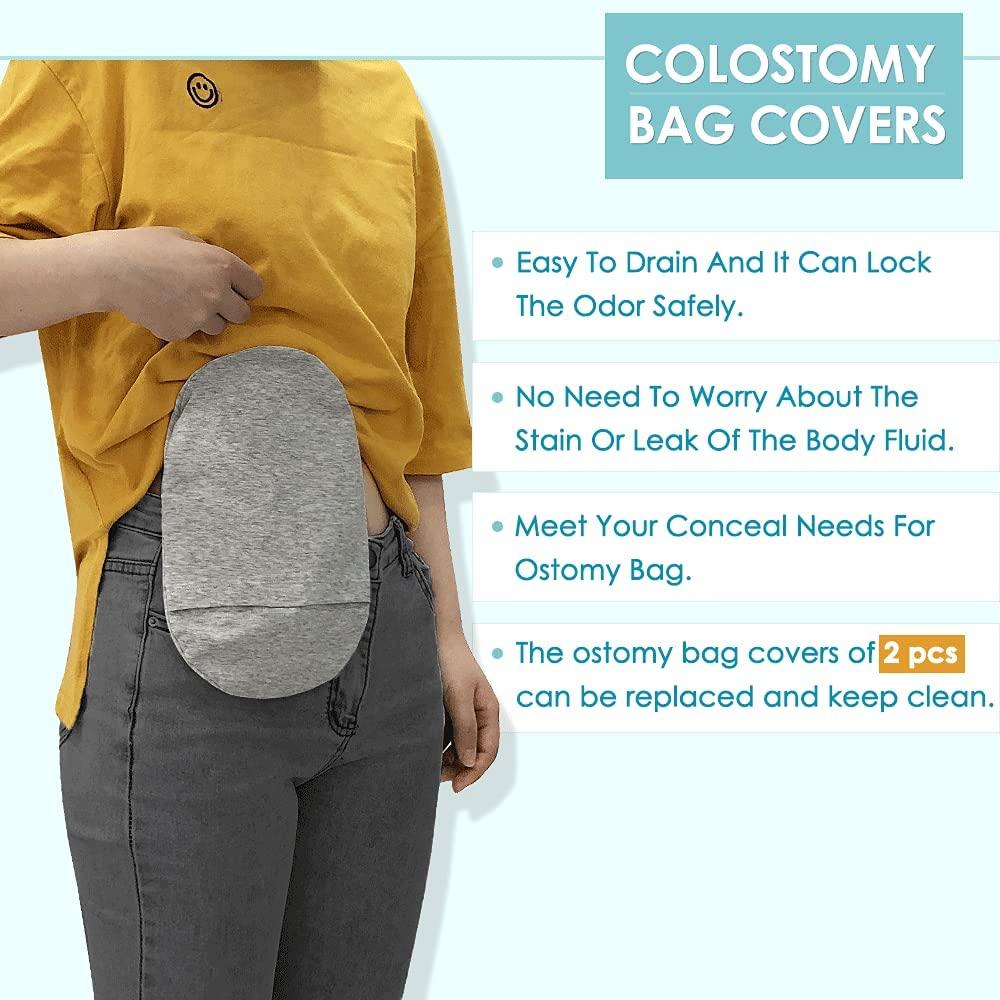 Ostomy Bag Cover Colostomy Pouch Covers Women with Round Opening Ileostomy  Stomy Care Protector Wraps Cover - 2 Pcs (Gray)