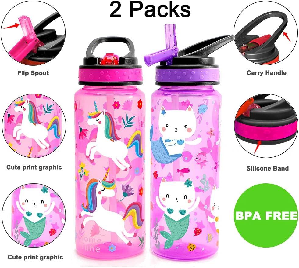 16 oz Kids Water Bottles with Straw Lid & Handle, 6 Pack Personalized Plastic  Water Bottle