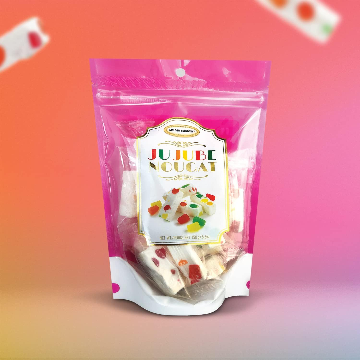 Golden Bonbon Italian Jujube Nougat Candy, Soft and Chewy With Fruity Jelly Beans Original