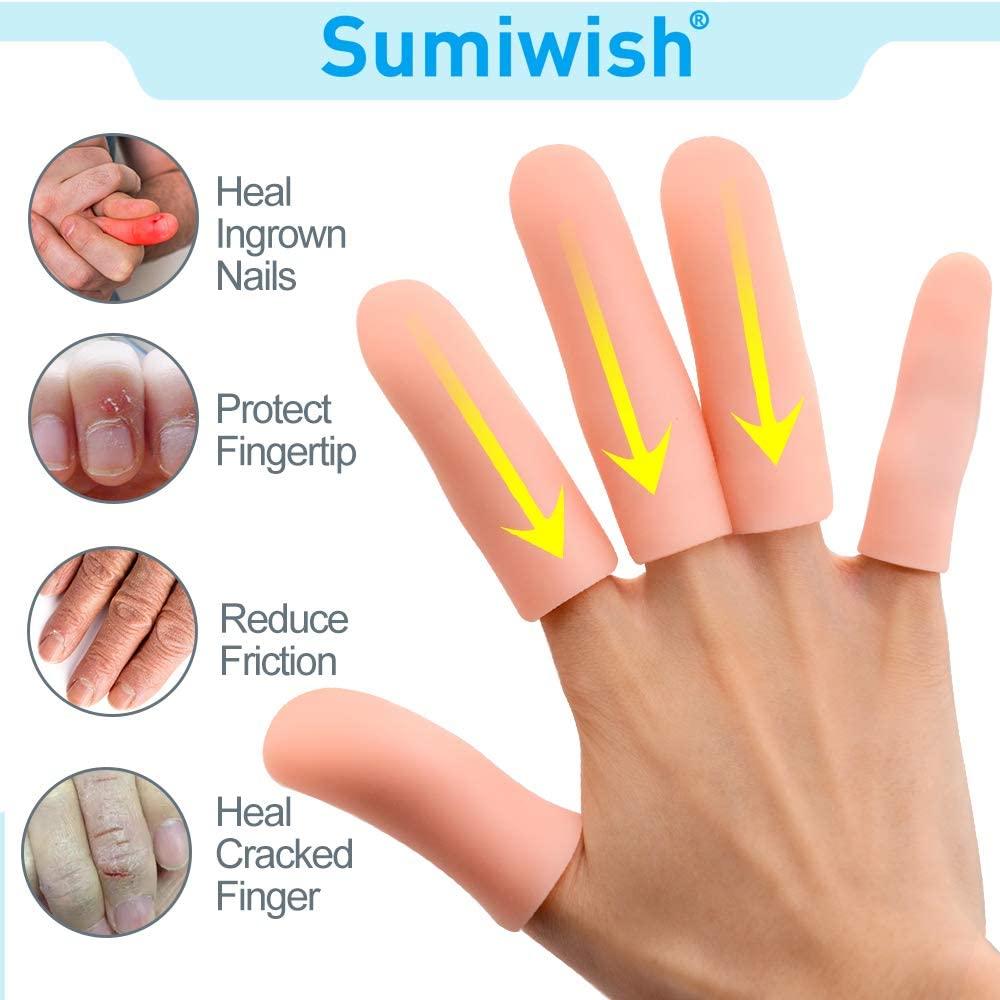 Sumiwish Silicone Finger Sleeves for Cracking, Eczema, Blisters 10 Count FleshColored Gel