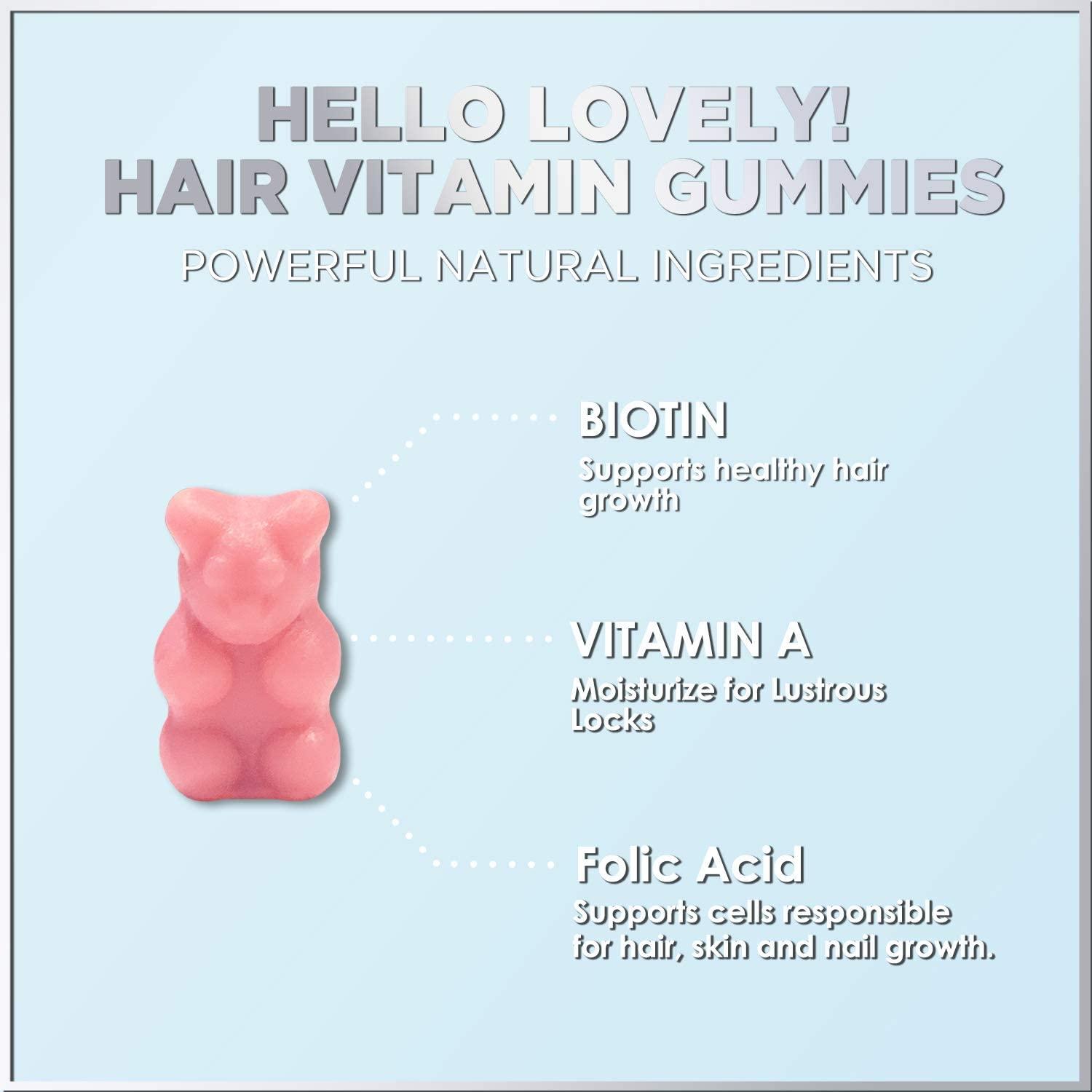 Hello Lovely Hair Vitamins Gummies Biotin 5000mcg, Vitamin E & C for