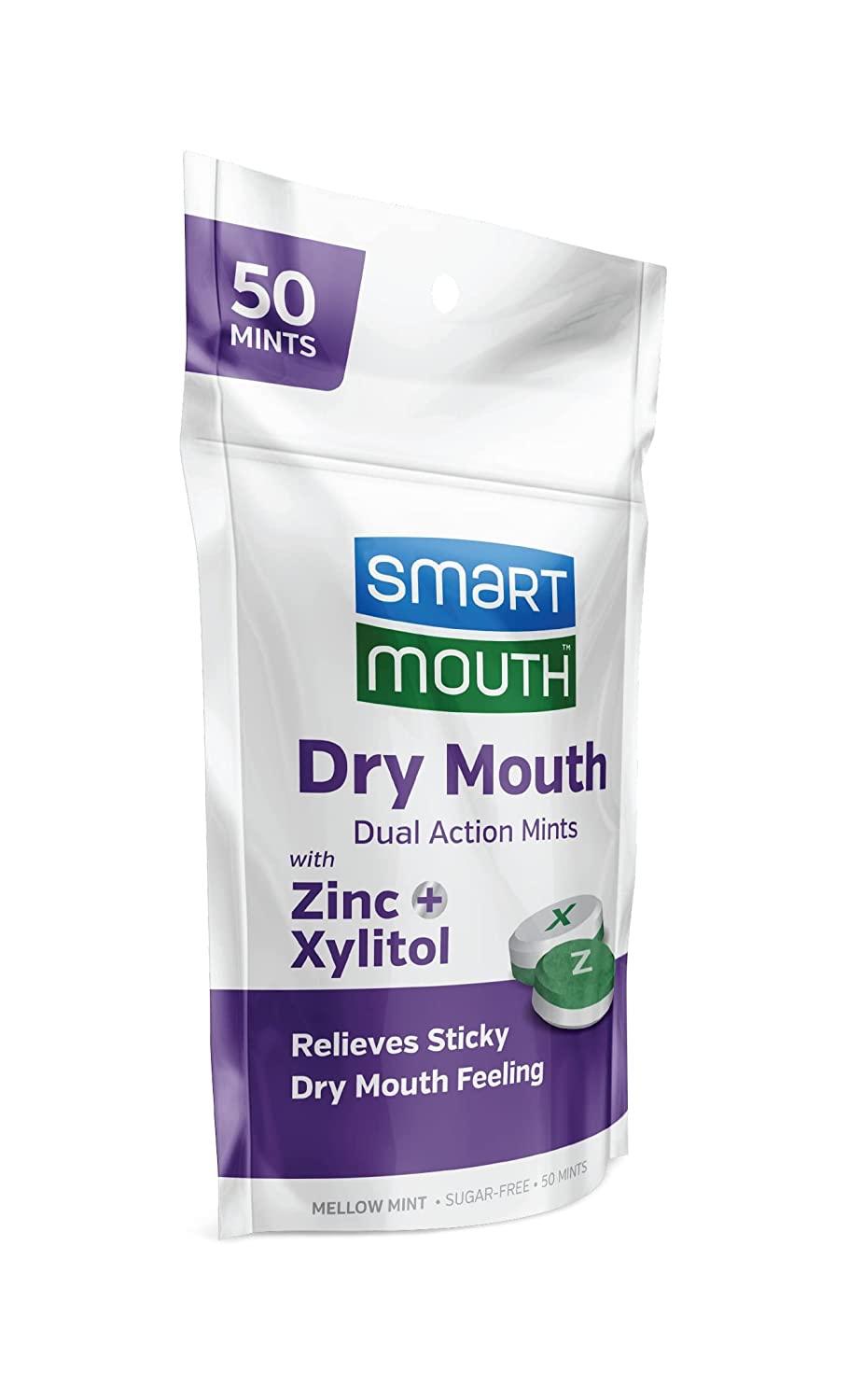 SmartMouth Dry Mouth DualAction Mints SugarFree Breath Mints 50 Count, 3 Pack, Mellow Mint