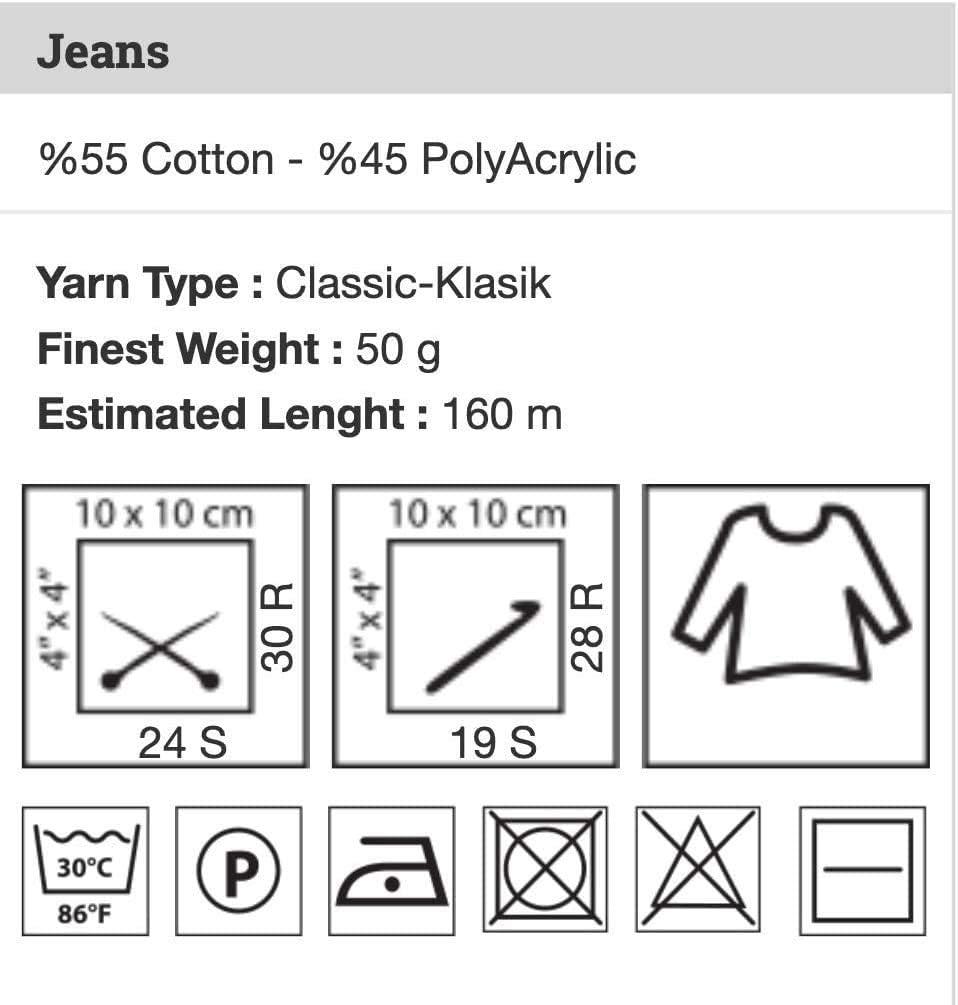Yarn Art 5 Ball (Skeins) YarnArt Jeans Yarn, 55% cotton 45