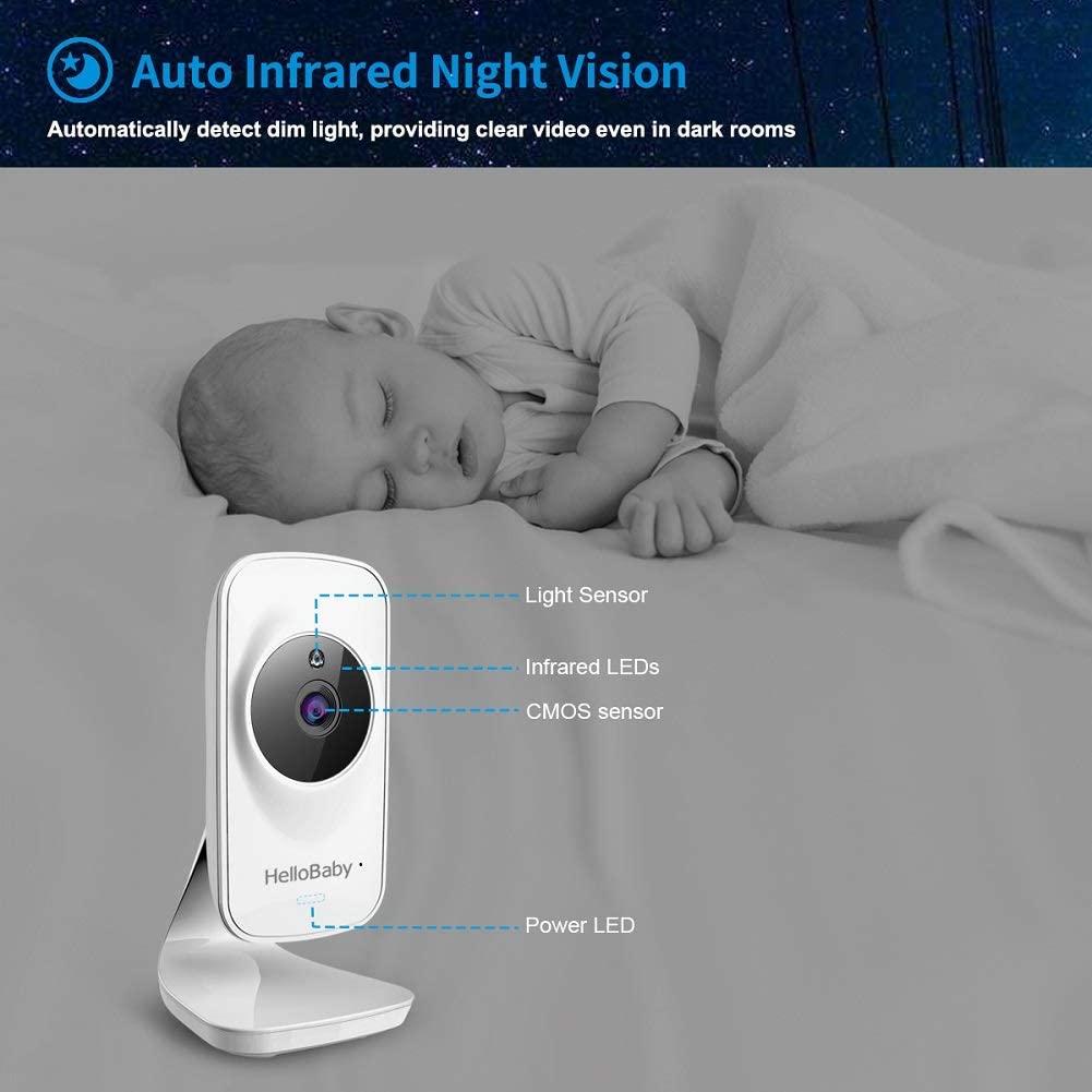  HelloBaby Video Baby Monitor with Remote Camera Pan-Tilt-Zoom,  3.2'' Color LCD Screen, Infrared Night Vision, Temperature Display,  Lullaby, Two Way Audio : Baby