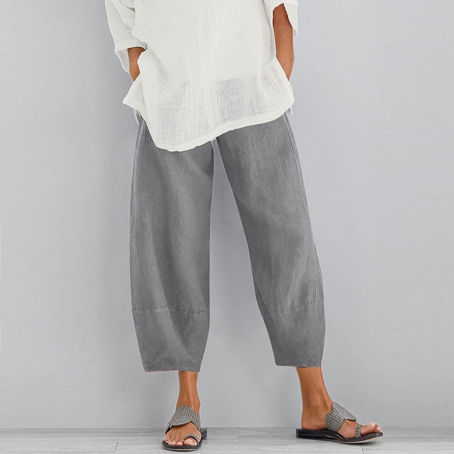 Ulanda Women's Casual Summer Linen Harem Pants Grey Small