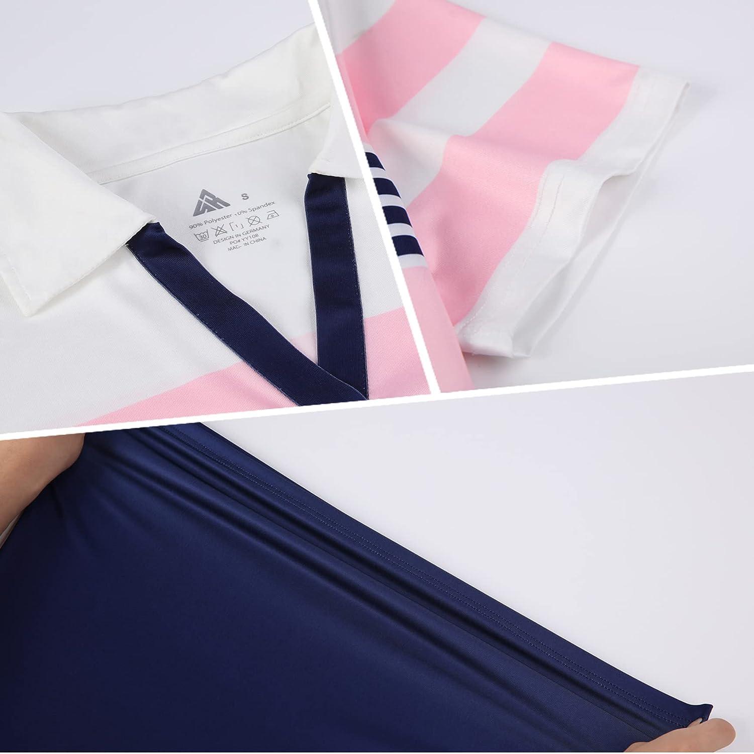 IGEEKWELL Women's Golf Shirts Short Sleeve Collared Polo Shirt Moisture  Wicking Lady Golf Apparel Print Tennis Sport T Shirt 035-navy Pink X-Large
