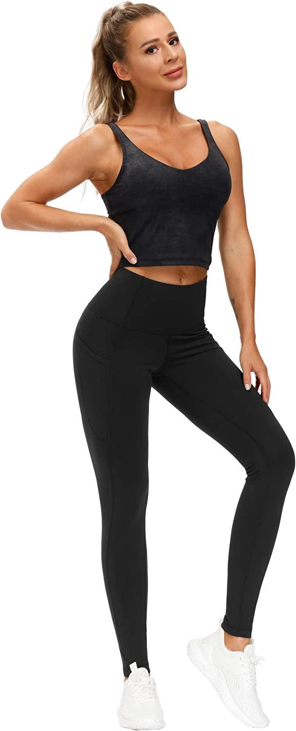 THE GYM PEOPLE Thick High Waist Yoga Pants with Pockets Tummy Control  Workout Running Yoga Leggings for Women Medium Black